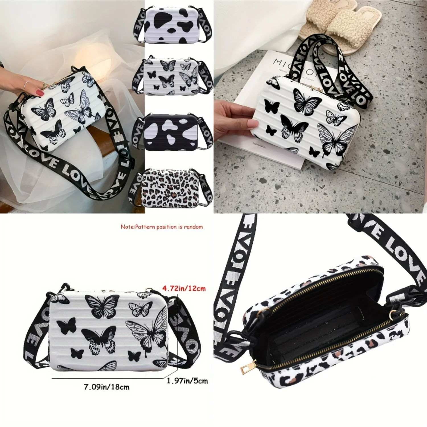 

Print Suitcase Box Bag, Hard Shell Crossbody Bag, Mini Travel Phone Bag - Travel Accessories Kit
