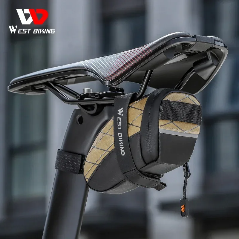 WEST BIKING Bicycle Saddle Bag Mini Portable PU Water Repellent Bike Bag Under Seat Reflective Tool Bags Cycling 3D Saddlebag