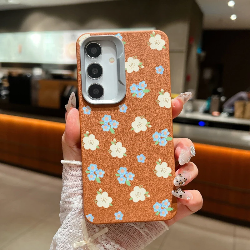 Daisies Flower Case For Samsung Galaxy S24 S23 S22 Ultra S20 S21 FE A16 A14 A34 A15 A25 A35 A55 A52 A53 A54 5G Leather Texture