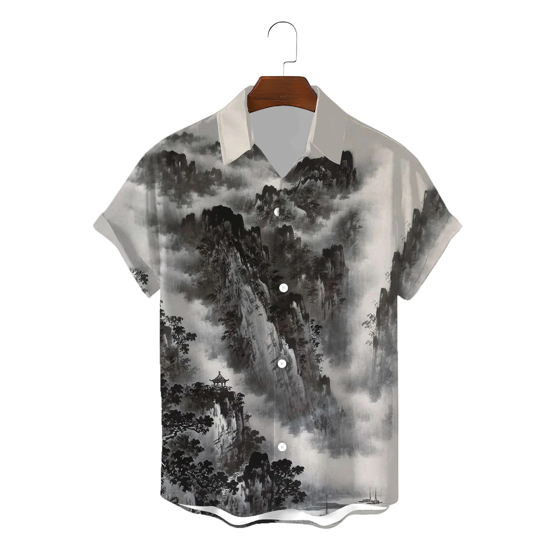 

NEW 2024 Summer Ink style landscape painting 3D Print Men's Clothing Casual Hawaii Beach Hawaiian Harajuku Fashion Holiday Shirt