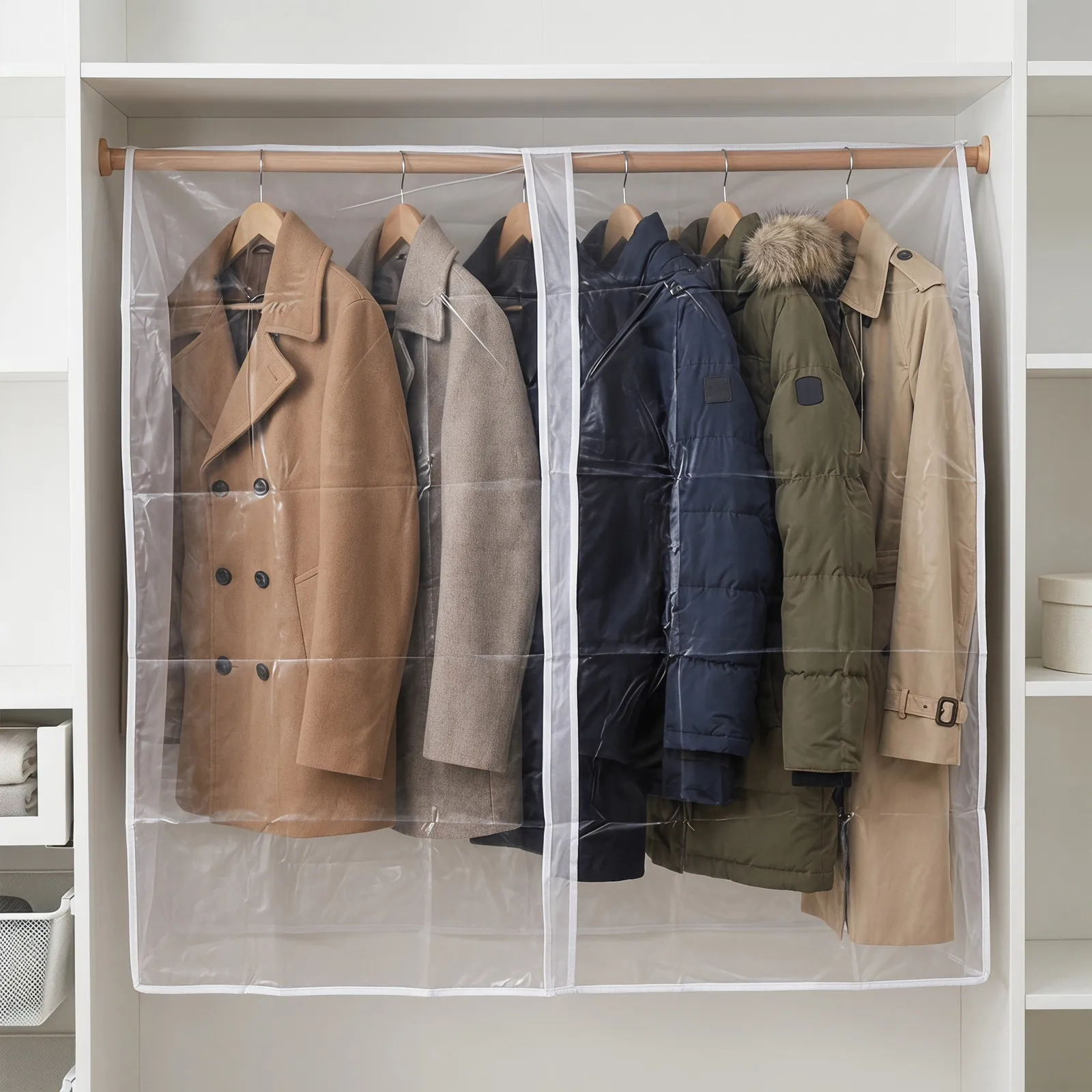 2Sets Wardrobe Closet Dustproof Covers Translucent Storage Cover Clothes Protector Hanging Rack Open Closet Dust Covers