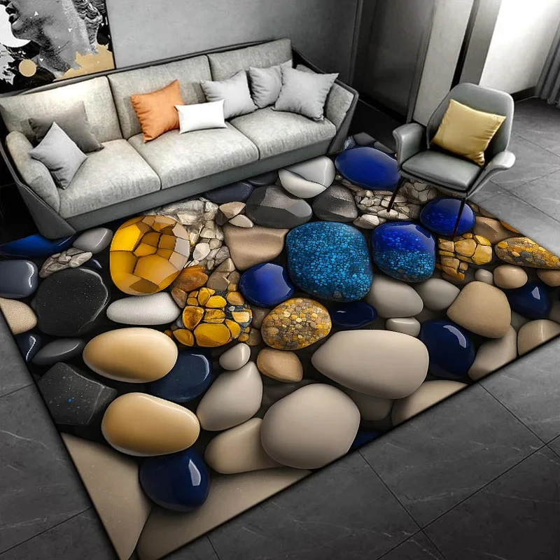 Cobblestone Glass Stone Area Rug,Carpet for Living Room Bedroom Sofa Doormat Decoration,Non-slip Floor Mat Tapetes Home Decor