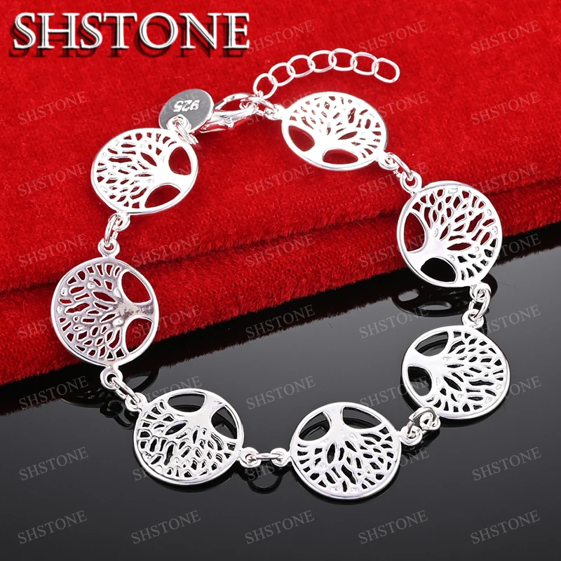 

SHSTONE 925 Sterling Silver Circular Hollow Tree Bracelet For Woman Elegant Fashion Party Wedding Originality Exquisite Jewelry