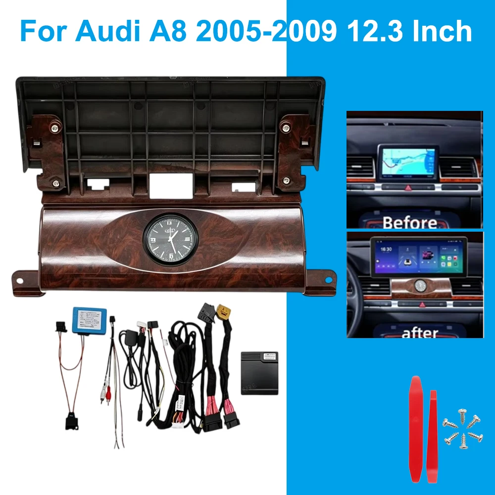 For Audi A8 2005-2009 12.3 Inch Car Radio Fascia Frame Dashboard Panel Stereo Installation Trim Bezel Mounting Kit