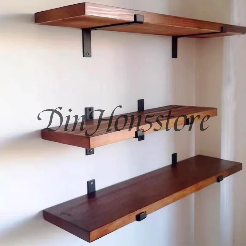 Loft Wrought Iron Solid Wood Rack One-word Baffle Bookshelf Living Room Wall Wall Wall Rack Decorative Shelf