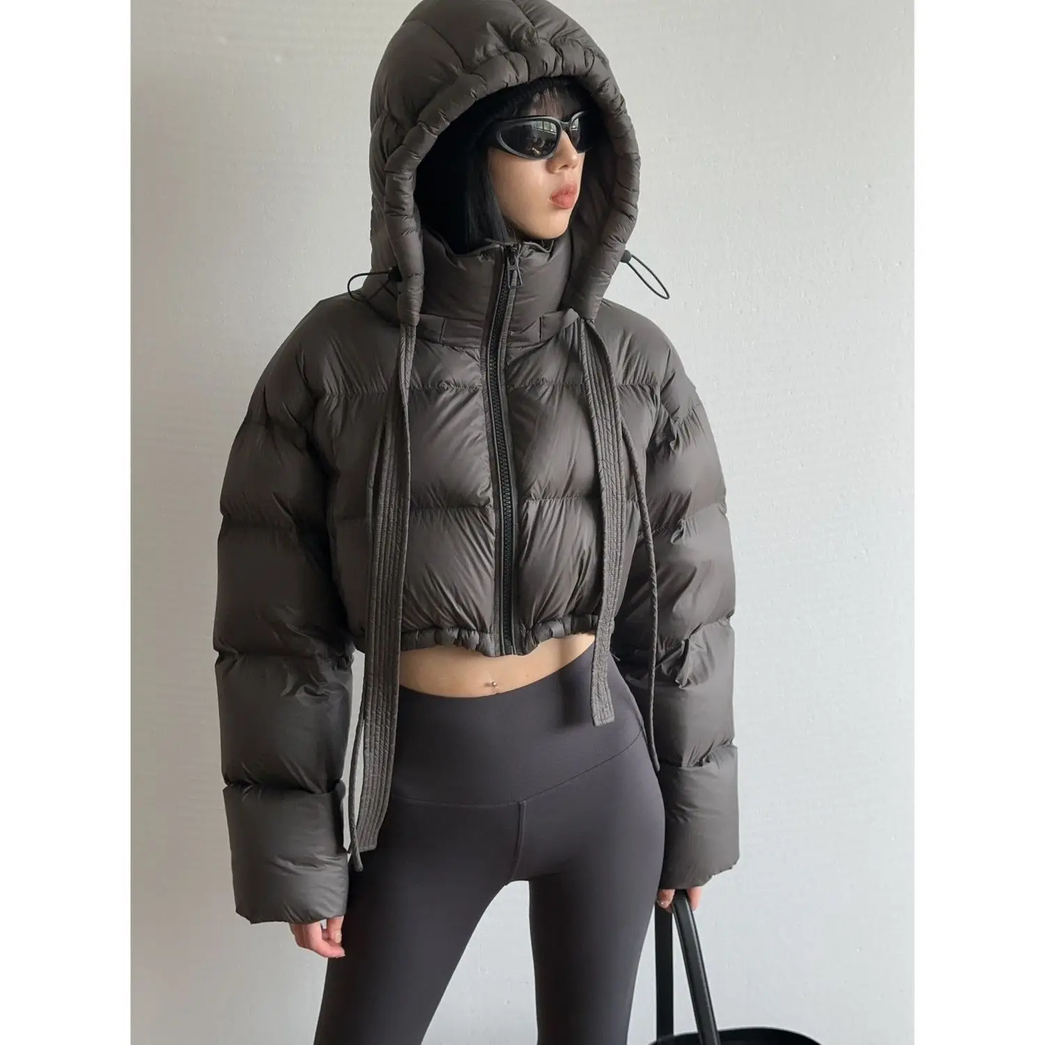 

Womens Cropped Down Coats Lightweight Quilted Crop Top Short Hooded Jacket Zipper Puffer Jackets Coat y2k clothing winter warm