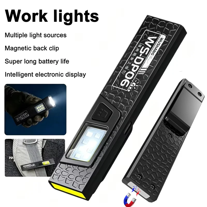 1PC LED COB Flashlight Type C Rechargeable 550LM Portable Mini Torch Pocket Lantern Flood Work Light With Magnet For Emergency