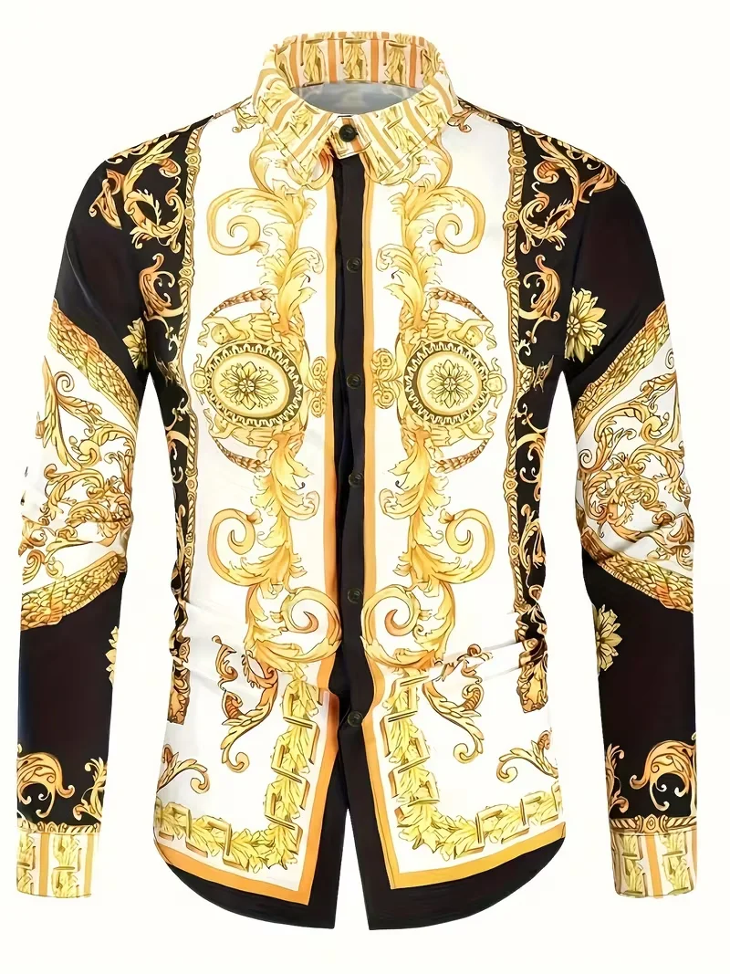 

Новая мужская рубашка в стиле ретро с 3D цветочным принтом и длинными рукавами, модная повседневная пляжная одежда, высококачественный уличный топ
