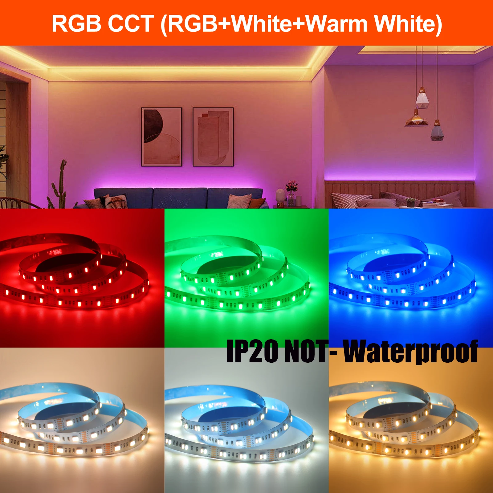 12V 24V Flexible RGB CCT LED Strip Light SMD 5050 5-in-1 Chip 60/96 LEDs/M Rope Tape For Living Room Bedroom Home Decor