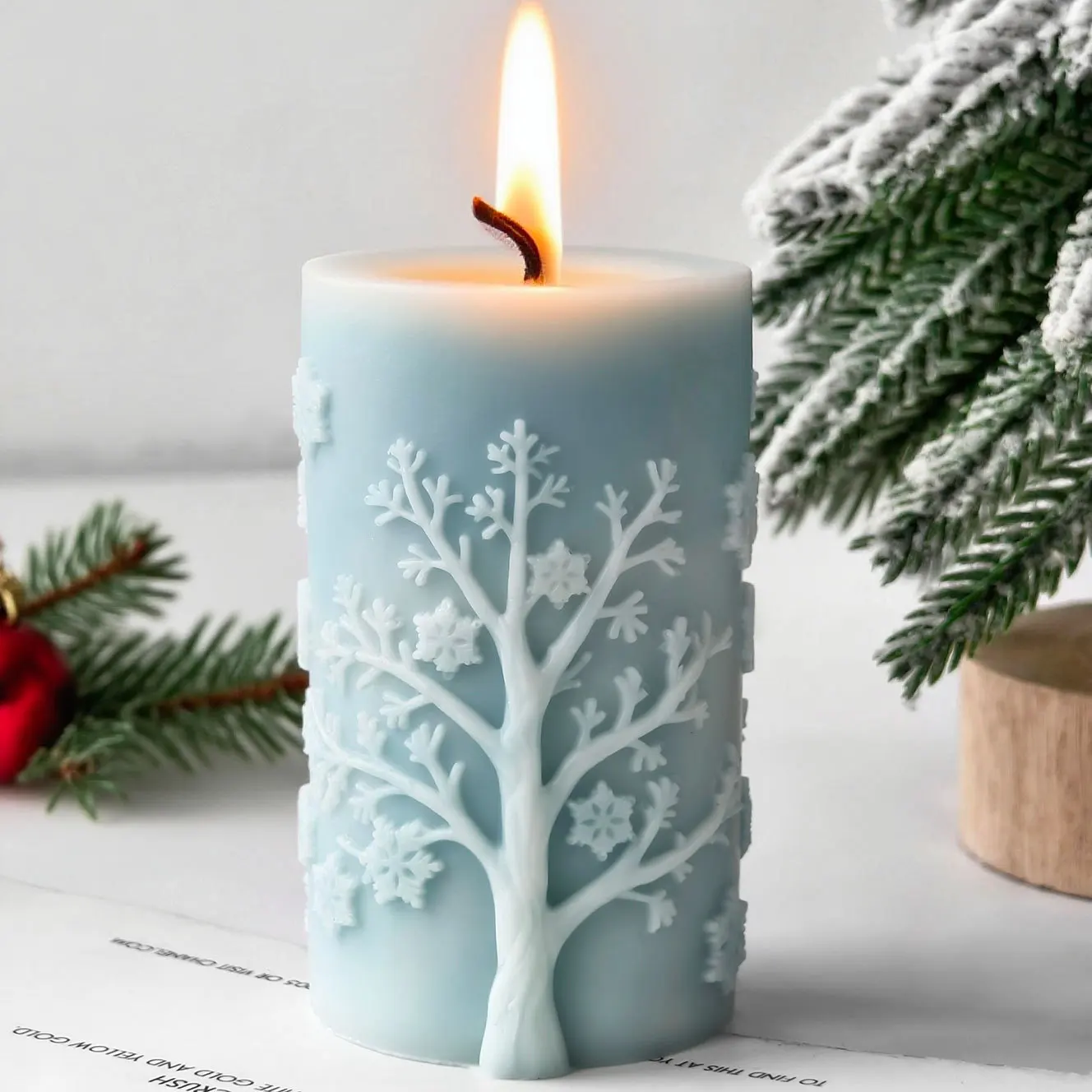 Snowflake Cylinder Candle Mold Christmas Silicone Mold DIY Aromatherapy Wax Plaster Column Home Decor Gift