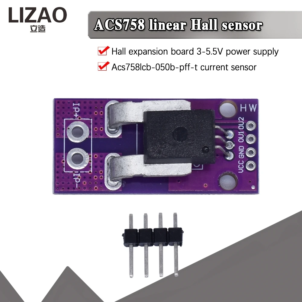 ACS758LCB-050B-PFF-T Linear Hall Current Sensor Module, 50A Current Measurement Board for Industrial & DIY Projects