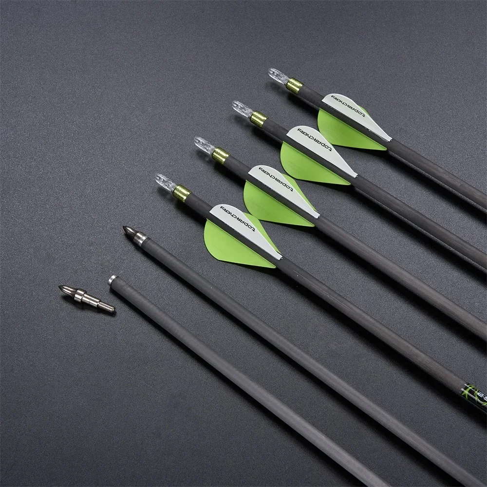 6/12pcs 31.5\'\' Pure Carbon Arrow ID6.2mm Spine 300/350/400 Archery Arrow with Explosion-proof Ring for Outdoor Shooting Sports