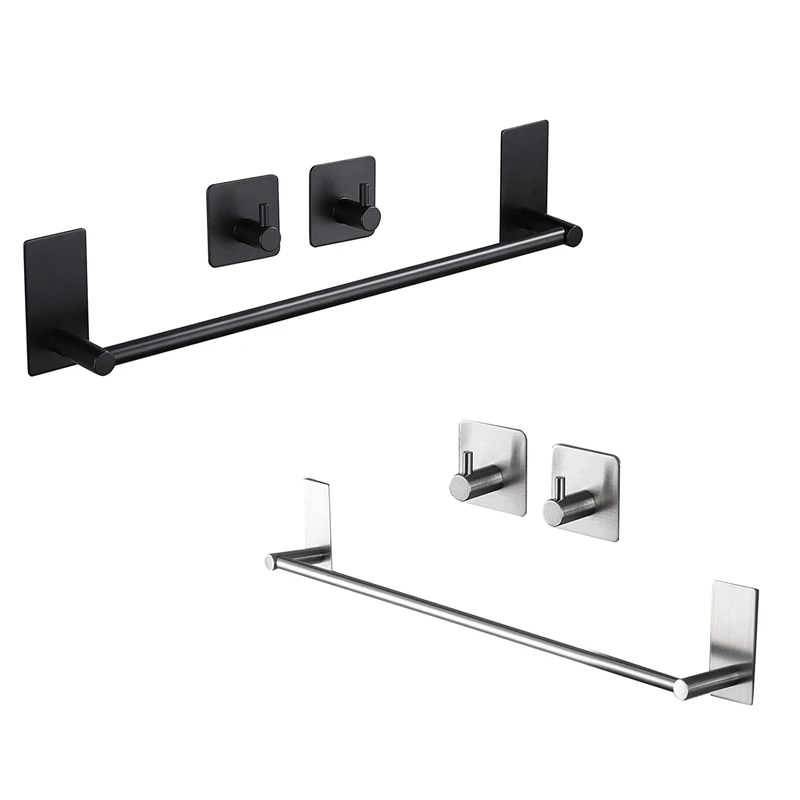 

New-Towel Holder With 2 Packs Adhesive Hooks 16-Inch Hand Towel Rack Towel Hook Stick On Wall, Bathroom Hardware