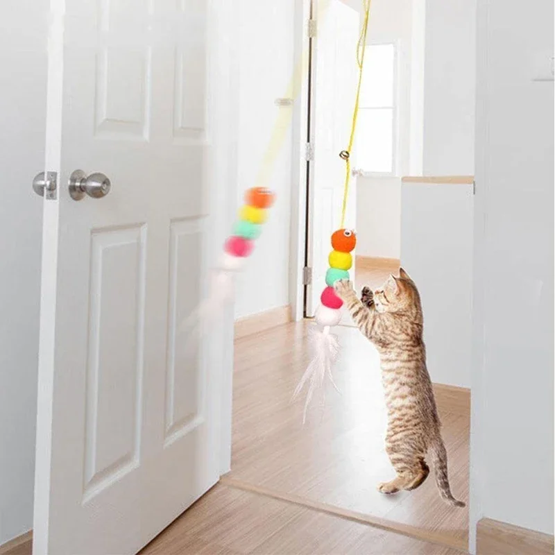 Cat Toy Hang on The Swing Hang on The Door Hang Elastic Feather Toy