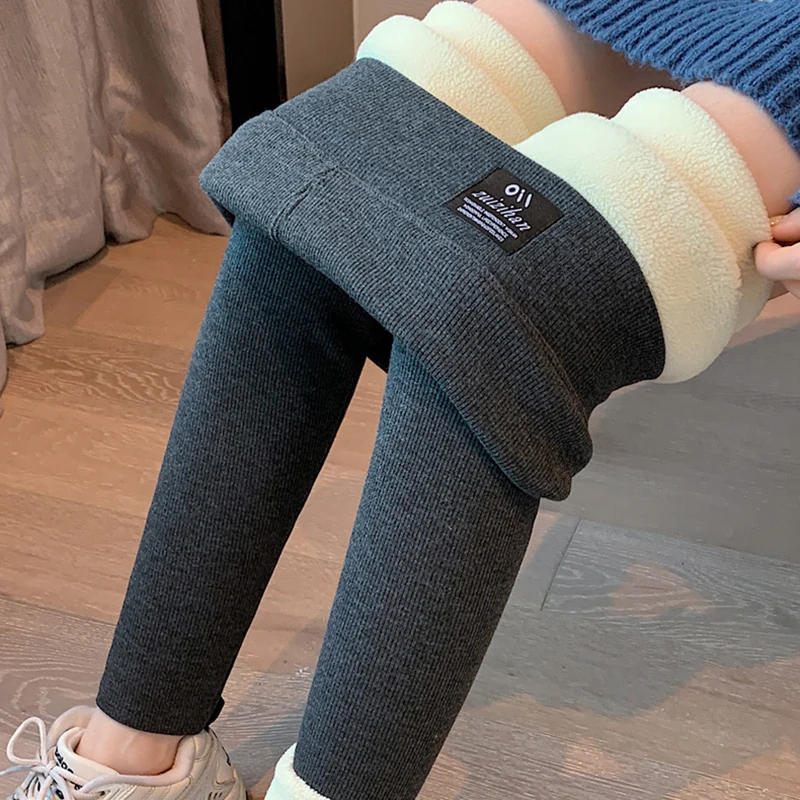 Women Solid Color Warm Lambwool Leggings Autumn Winter Stretch Waist Cold Leggings Woman Outdoor Wear-Resistant Casual Leggings
