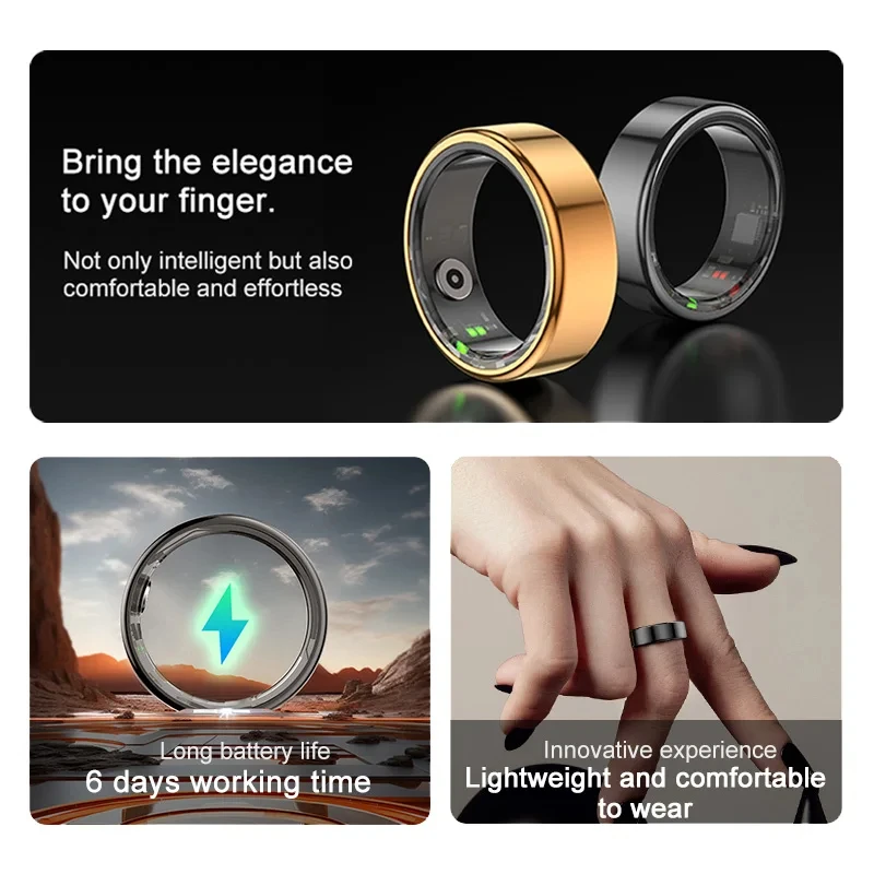 R02 Smart Ring Blood Oxygen Health Tracker Military Grade Titanium Smartring Heart Rate IP68 & 5ATM Waterproof Multi-sport Modes