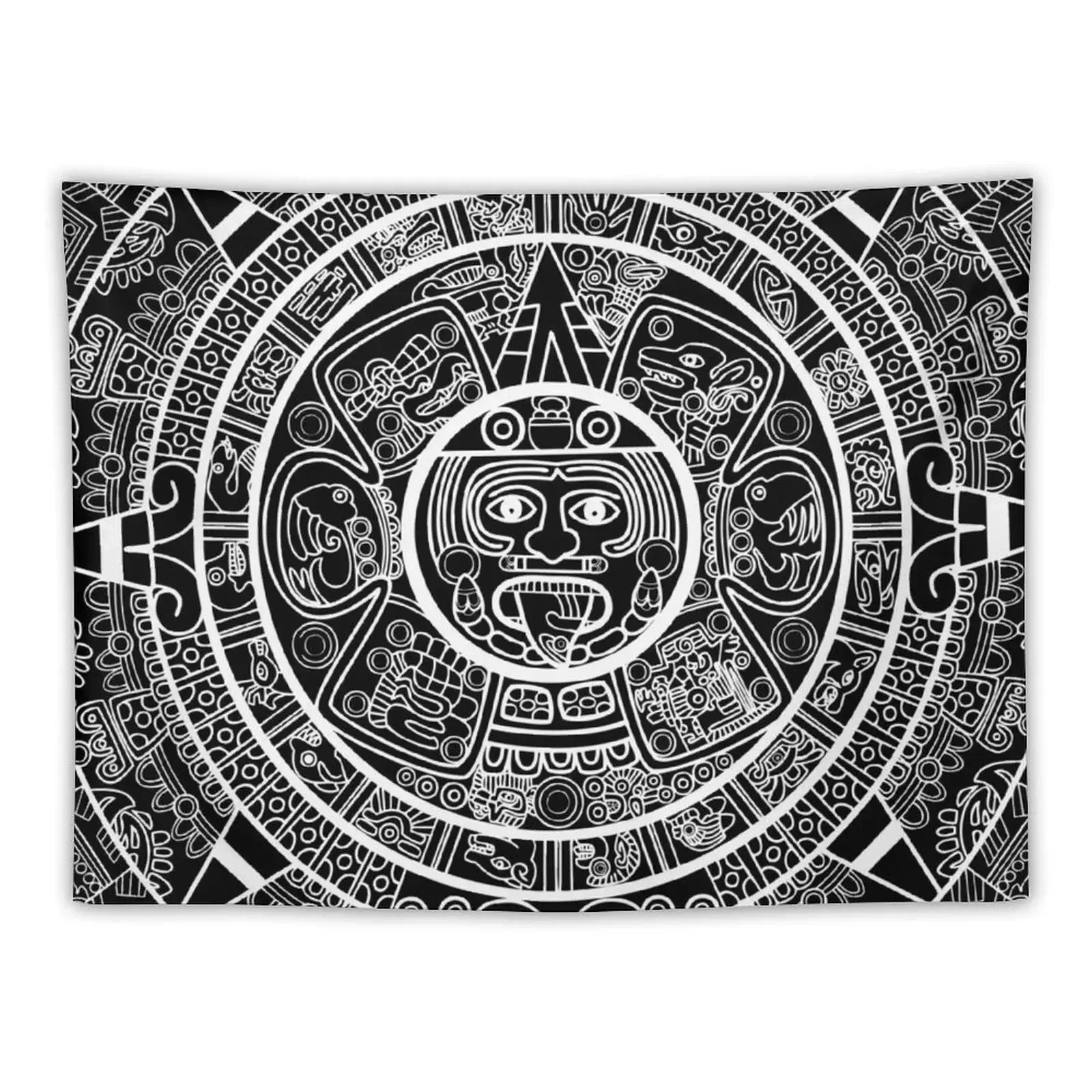 Monochrome Mayan Aztec Calendar Tapestry Room Decorations Aesthetic Decoration Tapete For The Wall Tapestry