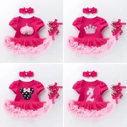 3Pcs Baby Girl Birthday Clothes Newborn One Year Princess Tutu Dress Suit 1st Birthday Party Clothes 2 Years Infant Romper Dress