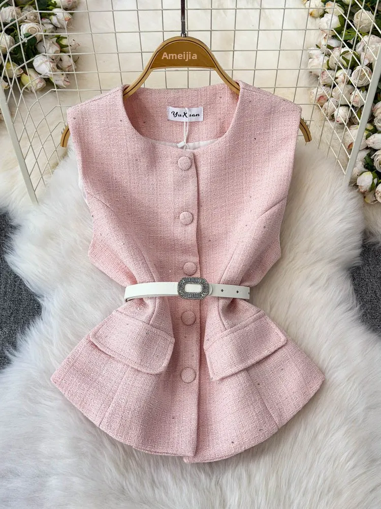 Slim Fit Korean Style Vest Top Women's Summer 2025 Single Button Sleeveless Fashionable Versatile Commute Style Short Length