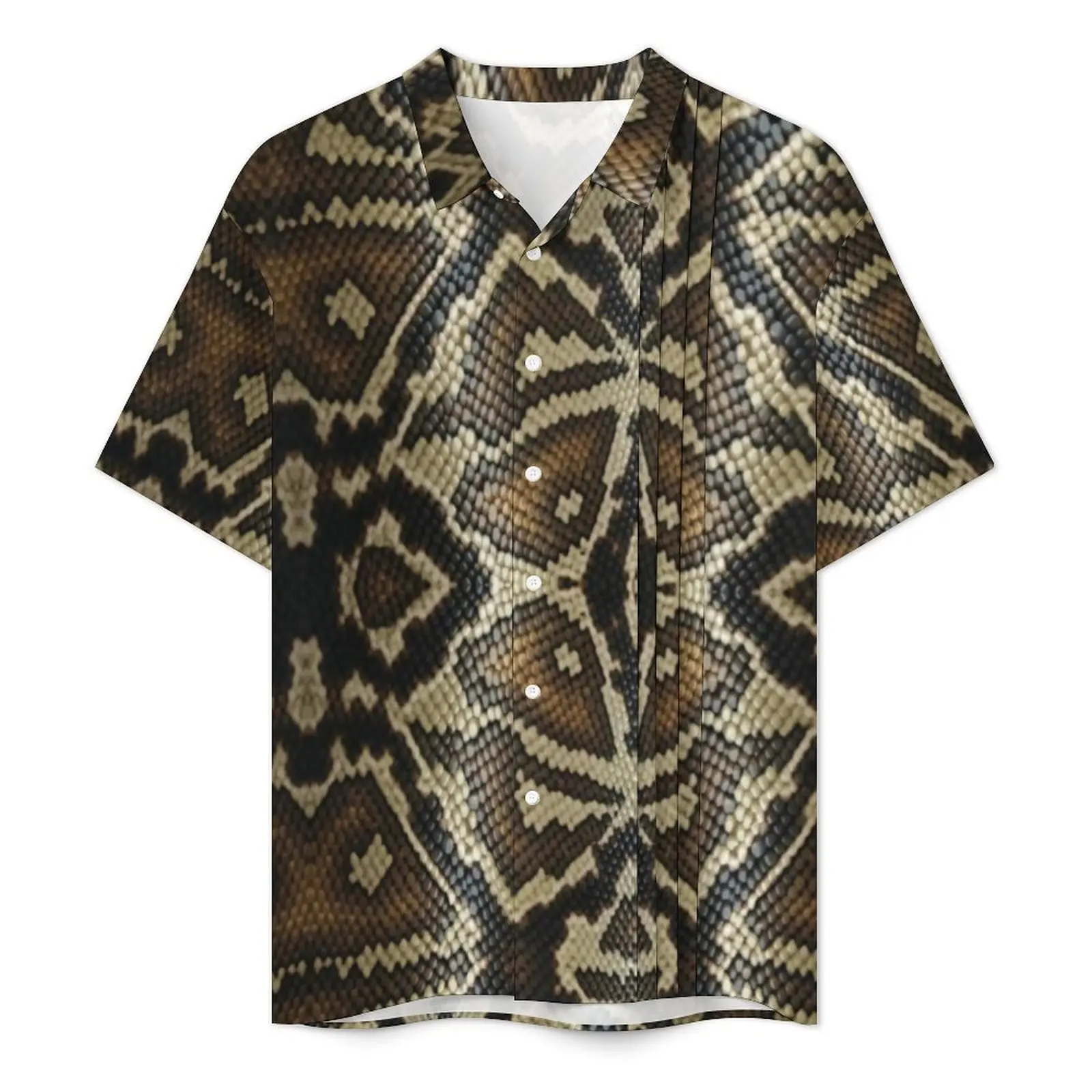 Hawaiian Shirt Vacation Snakeskin Print Blouses Grey And Brown Retro Casual Shirts Men Short Sleeves Fashion Oversized Clothing