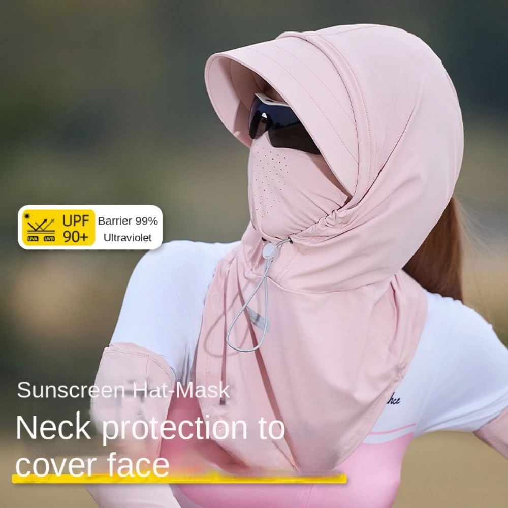 

Breathable Full-Face Sunscreen Cap UPF 50+ Wide Cap Brim Long Neck Covers Hat Neck Protection Anti UV Ice Silk Face Cover