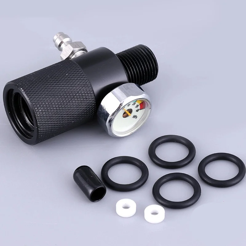 Air Fill Adapter with 40MPa Pressure Gauge and Bright Luminous Stainless Steel 18mm 1.5 Thread 8mm Quick Connect Fitting