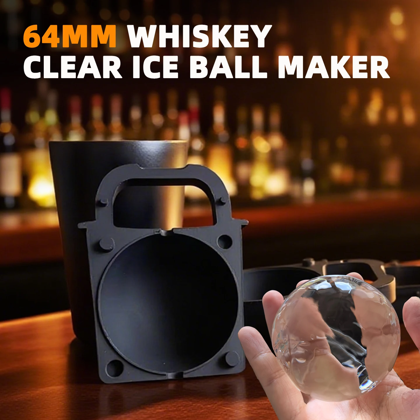 

Crystal Clear Whiskey Ice Sphere Maker 64MM Food Grade Silicone Ice Ball Mold Non-Stick Easy Release Bar Kitchen