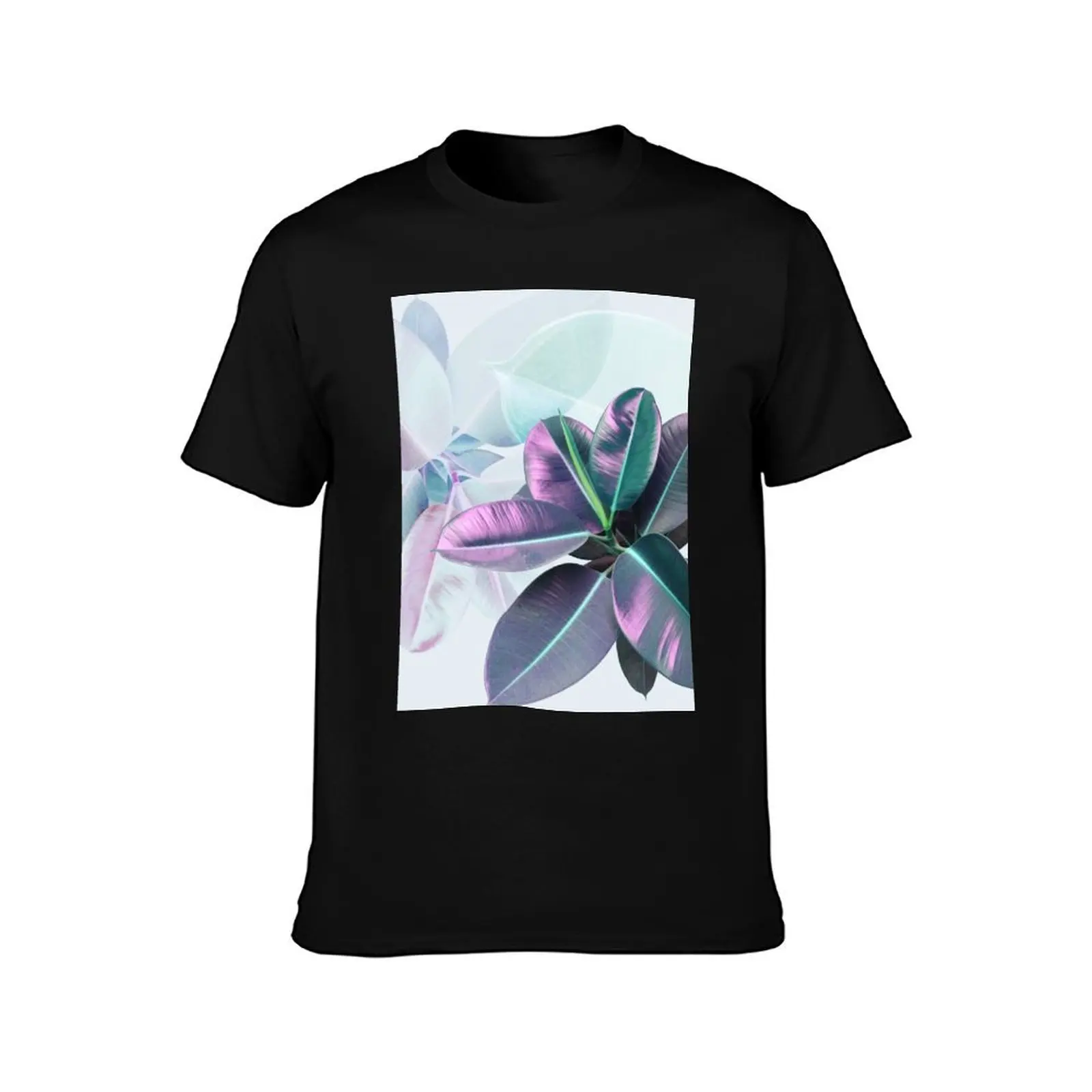 Violet Tropical Plant, Ficus Elastica T-Shirt Worker Basic Short Sleeve Tee T-Shirt