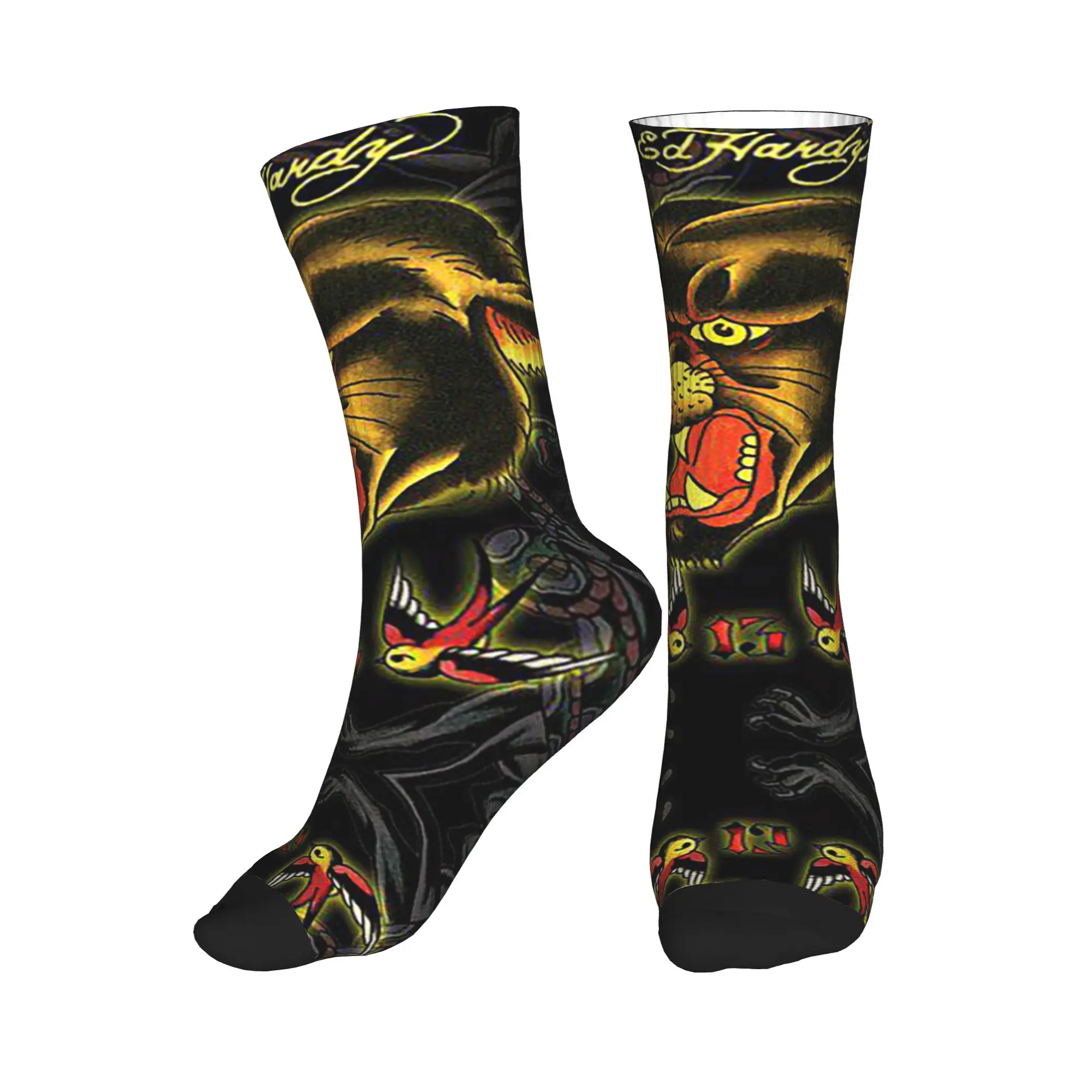 

All Seasons Ed-hardy Tattoo Tiger Skull Sport Middle Tube Socks Sweat Absorbing Crew Socks Fashion Stockings for Men Women