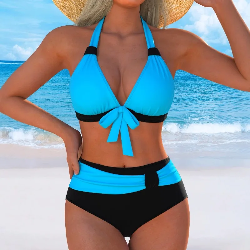 Swimming Suit for Women Swimsuit Bikini Bathing European and American New Fashion Neck-Breast Two-Piece Set for Women