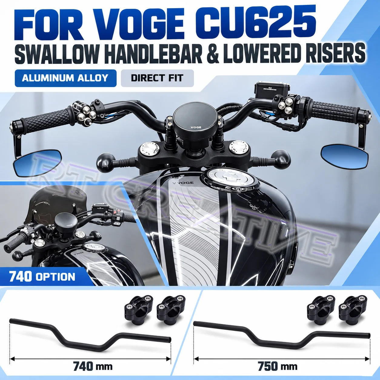 Motorcycle Small Swallow Lowered Handlebars Direct Mount For VOGE CU625 625CU