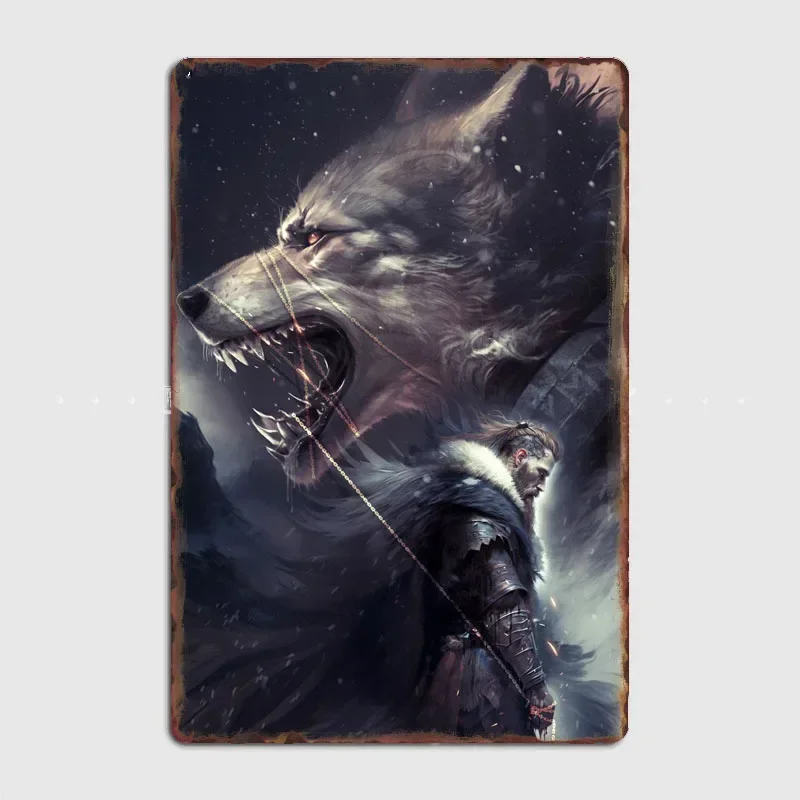 

Norse Mythology Illustrated Fenrir and the god Tyr Metal Poster Room Wall Decor Cinema Living Custom Tin Vintage Home Decor