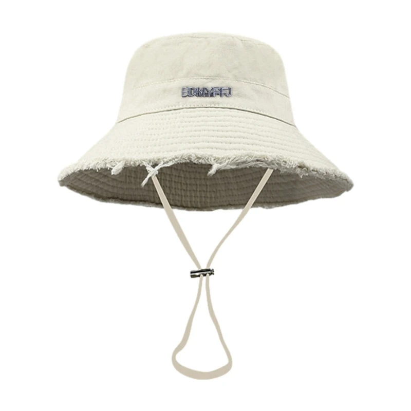 Q0KE Adult Anti-uv Bucket Hat with Alloy Letter Badge Outdoor Sports Fisherman Cap for Women Teenagers Summer Sunscreen Hat