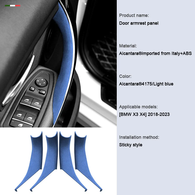 ل BMW X3 X4 G01 G02 2018 2019 2020 2021 2022 2023 إيطاليا الكانتارا تغطية اكسسوارات السيارات مقبض الباب الداخلي سحب غطاء لوحة #6