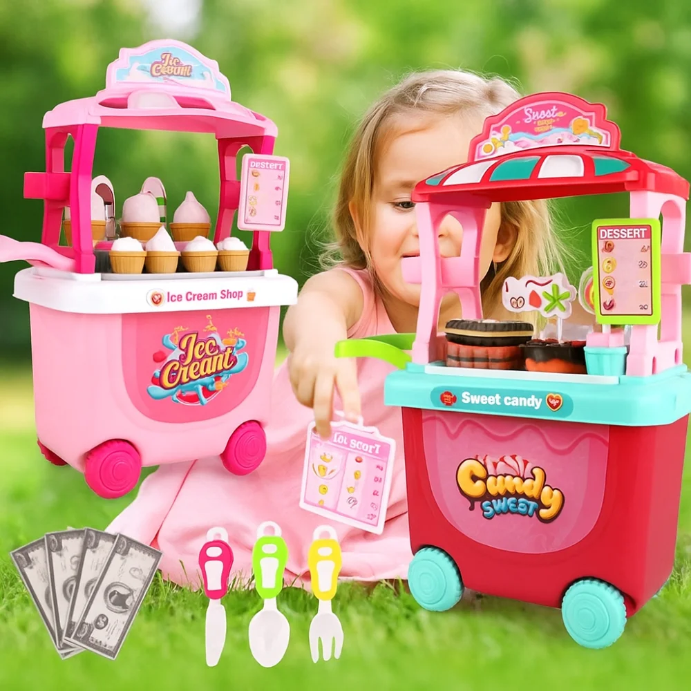 24 pièces magasin chariot crème glacée bonbons chariot jouet pushable bricolage enfants semblant jouer jouets amovible chariot de rangement