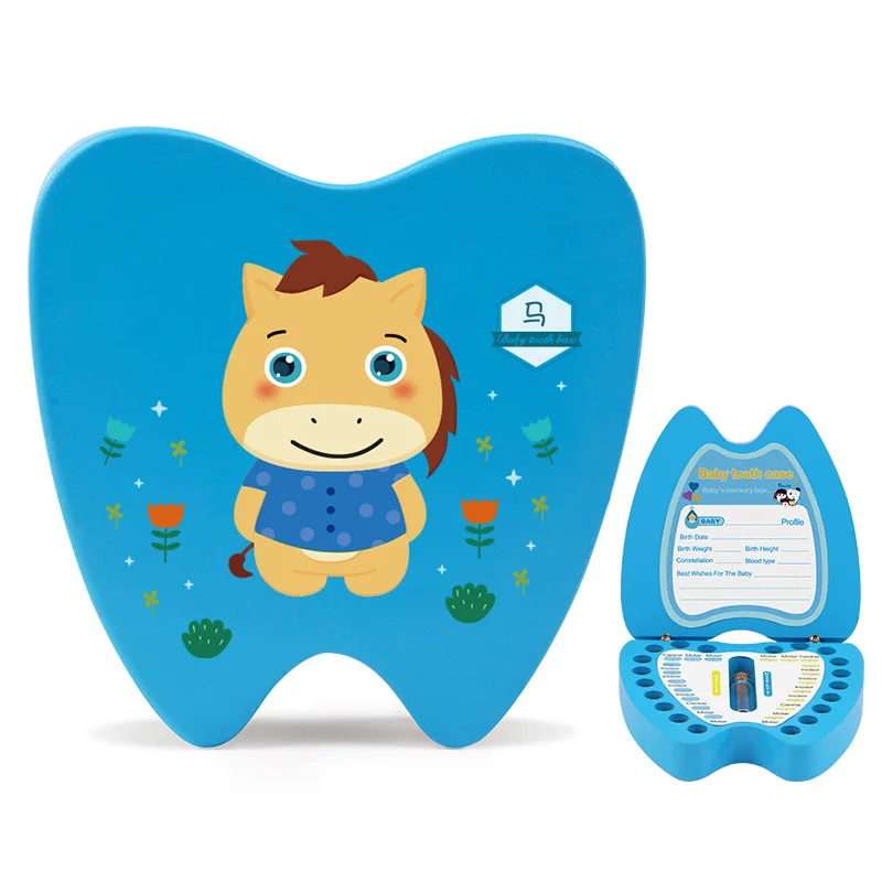 Caja de hadas de dientes para niños, caja de dientes de madera inglesa, caja de almacenamiento de dientes de bebé, caja de dientes de bebé para niñas, M