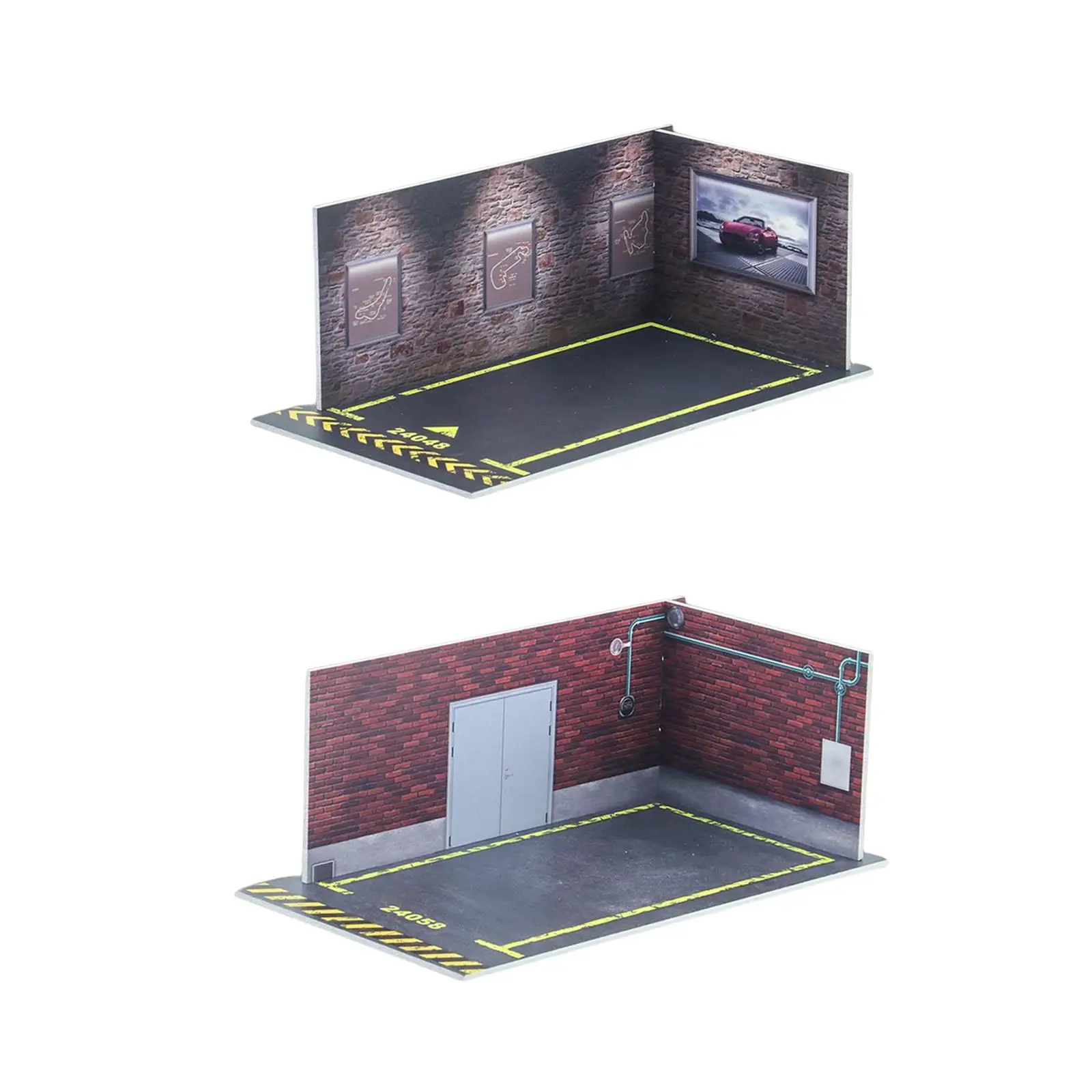 2pieces 1/24 Scene Collection Miniature Garage Parking Lot Background Diorama Layout Storage for Diecast Car Accessories
