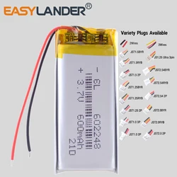Variety Plugs 602248 3.7V 600mAh  Lithium Polymer Li-Po Rechargeable li ion Battery For Mp3 Vedio Game toys recorder speaker