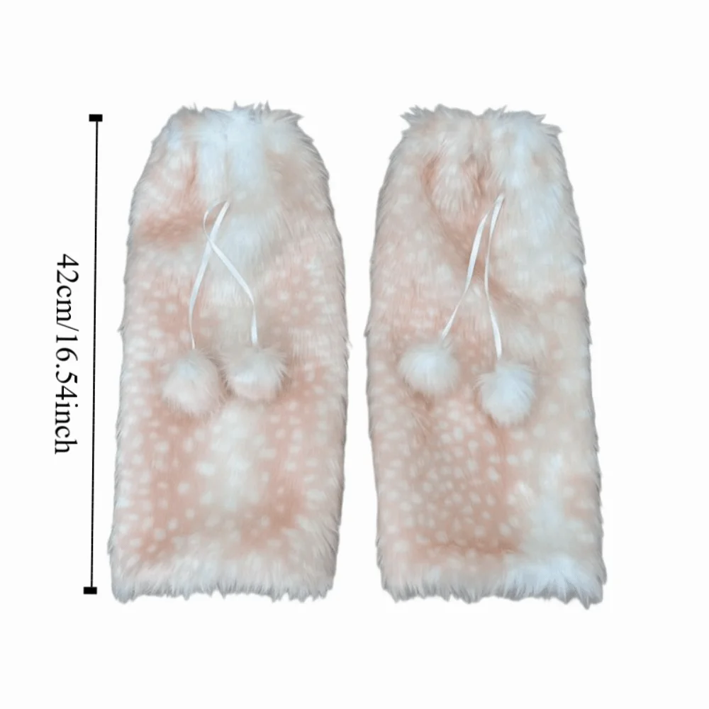 Moda fulvo punto scaldamuscoli invernali palla di pelo copertura del piede coprigambe in peluche Kawaii Lolita JK scaldamuscoli pelosi streetwear
