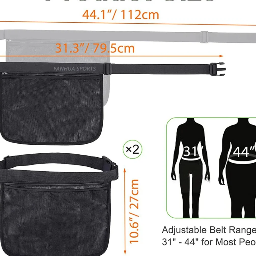 حقيبة تخزين شبكية، حزام خصر قابل للتعديل، حقيبة كرة الورك مع جيب بسحاب، حزمة خصر لإكسسوار كرة البيسبول للنساء/الرجال/المراهقين