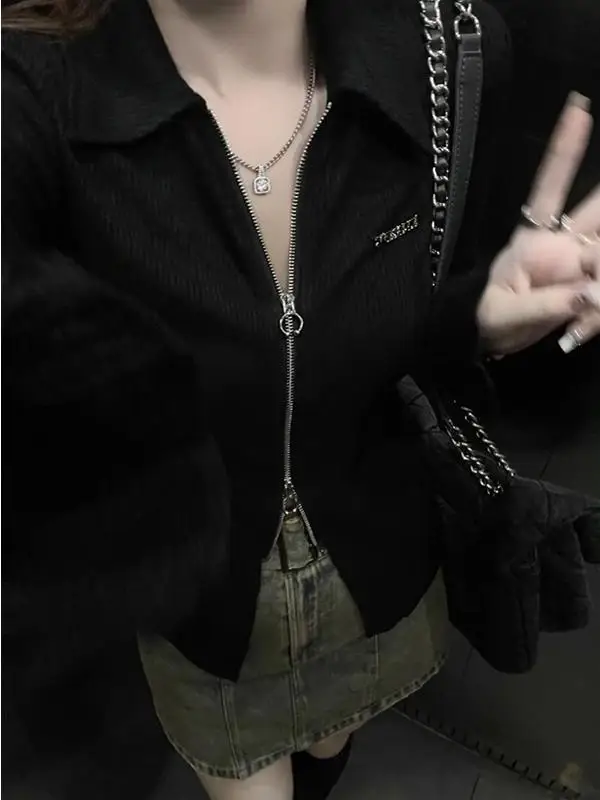 Bla Long Sve Knitted Open Cardigan Women's Slimming Waist Design Sexy Trendy Top for Spring Autumn Korean Sle Commute