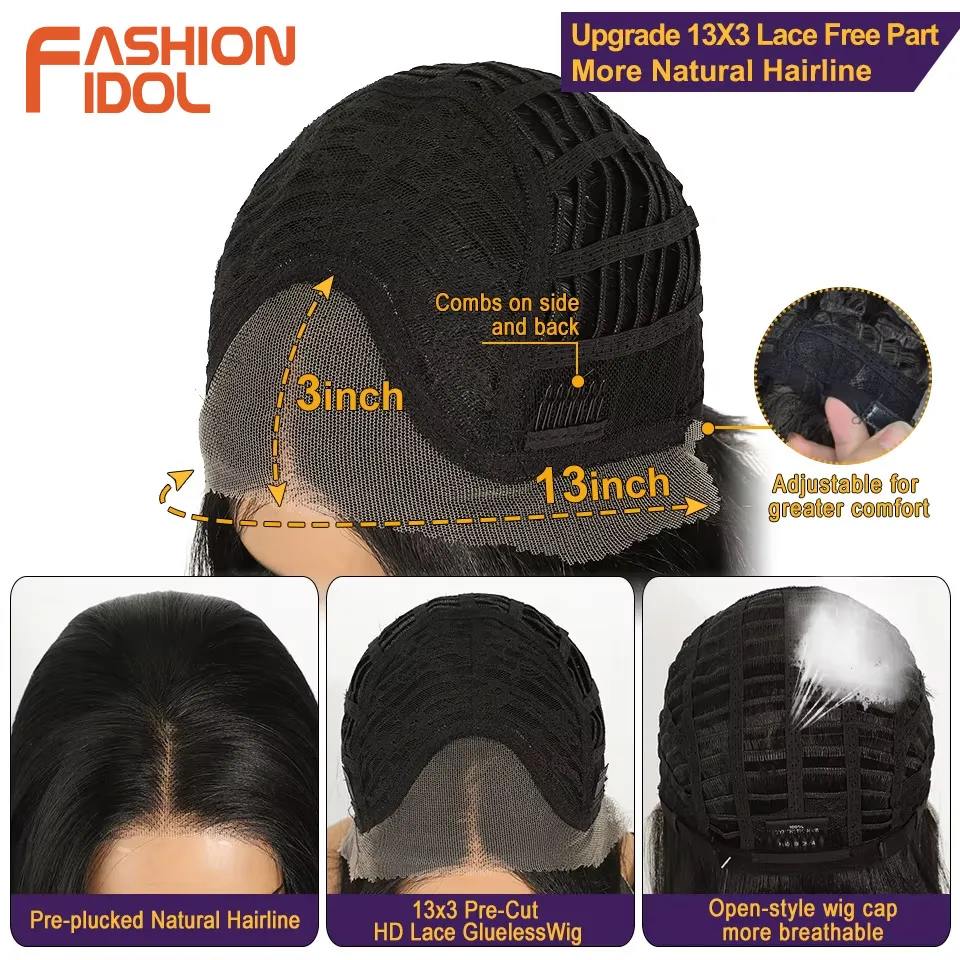 FASHION IDOL 16 Inch 13x3 Lace Front Wigs Synthetic Straight Hair Layered Ombre Brown Free Part Pre-Plucked Bob Wigs for Women image 6