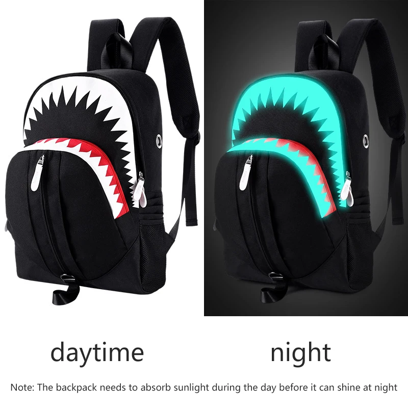 Fashion Backpack USB Charging Night Luminous Shark Laptop Backpack Students Chest Bag Teenagers School Bags Travel Bag