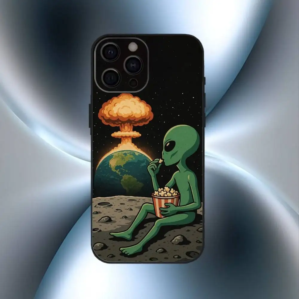 Funny Space U-UFO Alien Thing  Phone Case For iPhone17,16,15,14,13,12,11 Plus,Pro Max Soft Black Cover