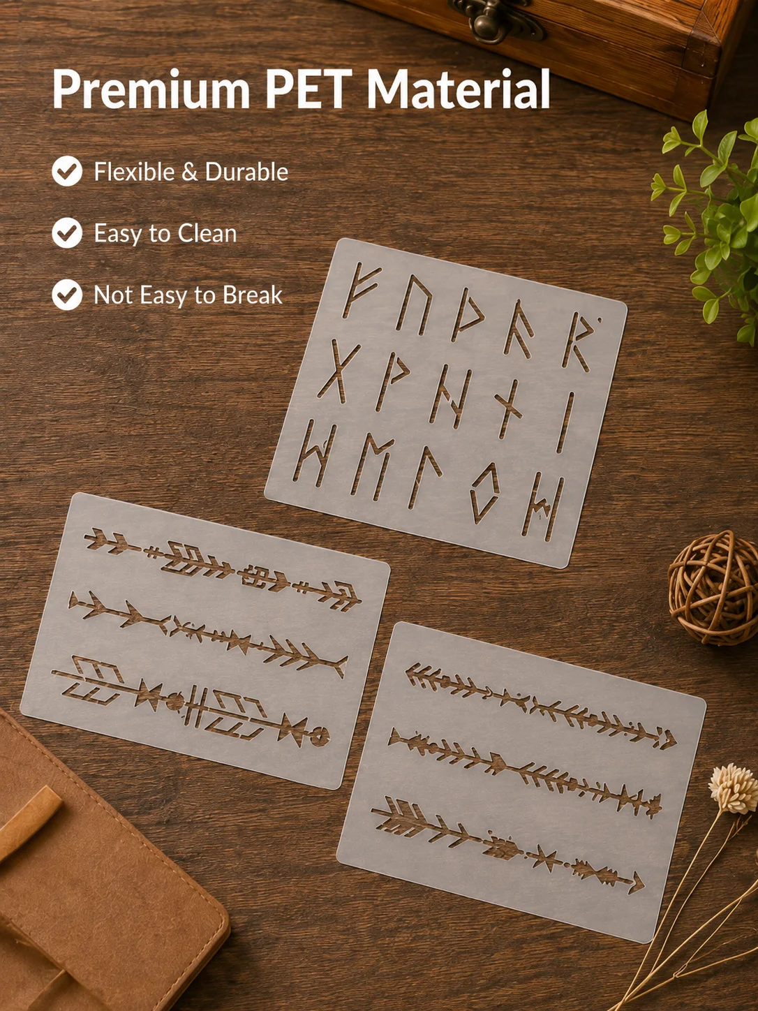 8Pcs Viking Rune Reusable Stencil Set