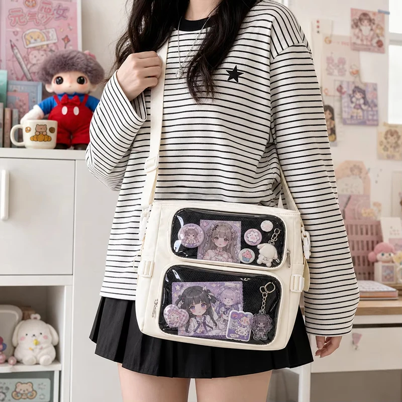 Transparente Ita-Umhängetasche mit Sichtfenster, mehreren Taschen und verstellbarem Riemen, niedliche Messenger-Tasche – Detail 10