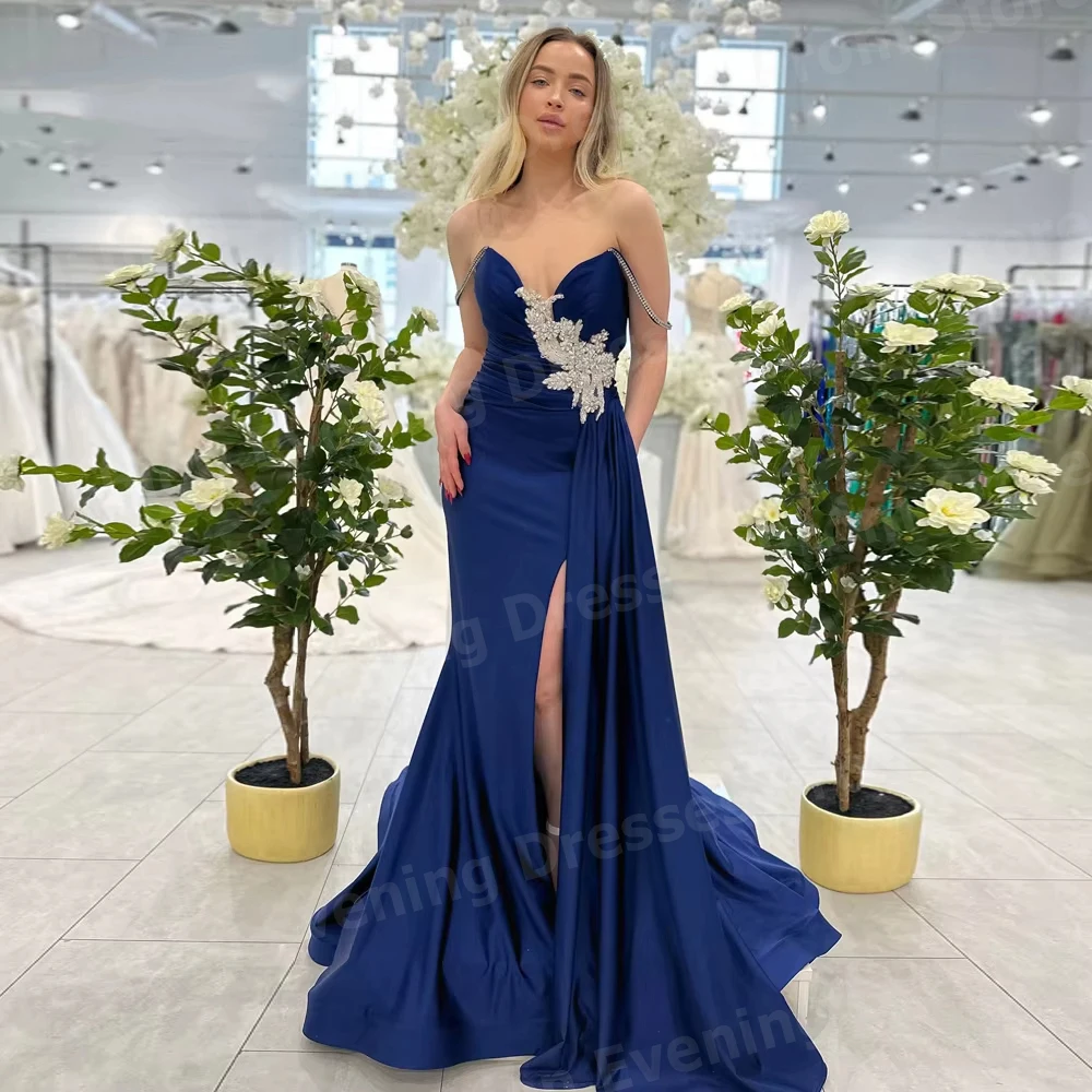 

Элегантные женские вечерние платья русалки с открытыми плечами для выпускного вечера Robe De Soirée по индивидуальному заказу без рукавов с разрезом по бокам Vestidos Para Mujer