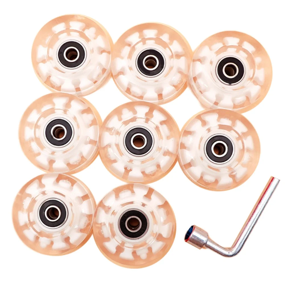 4/8pcs Roller Skate Wheels Non-slip Light Up Flash Wheels With 1 Wrench For Double Roller Skate Quad Skateboards Accessories