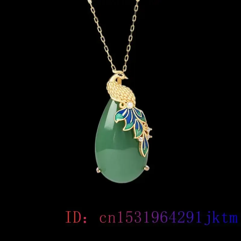 Green Jade Phoenix Pendant Chinese Vintage Natural Jewelry 925 Silver Gemstones Accessories Necklace Chalcedony Gift Charm