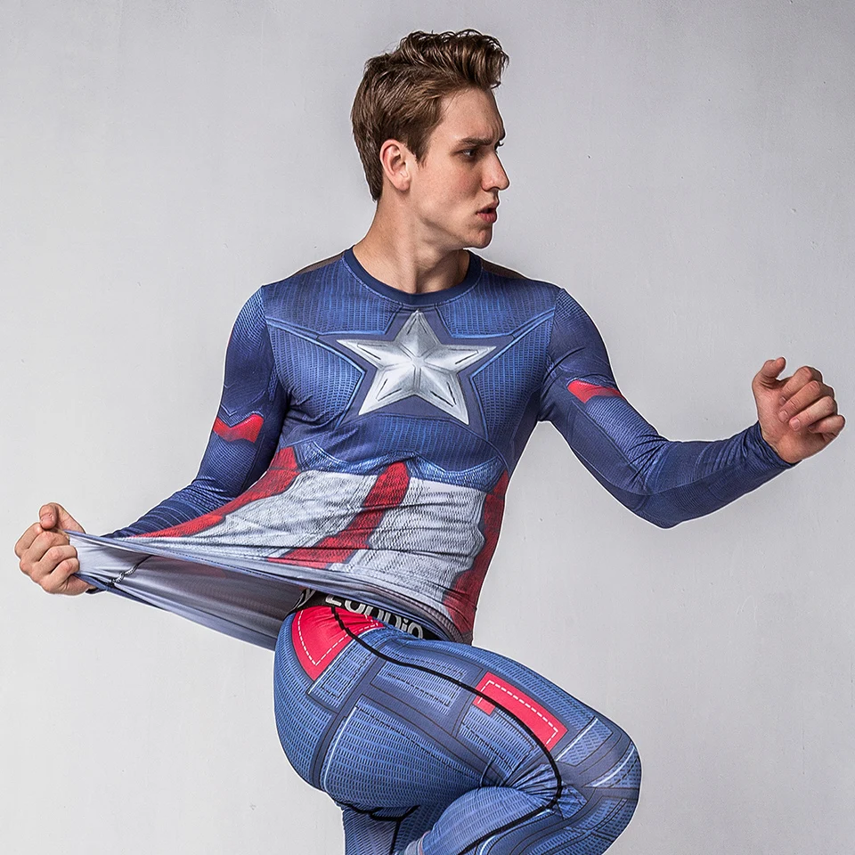 Super T Shirt Men's Long Sleeve Compression Tight Fitness Gym Sports Digital Printing Running Tracksuit Hero Jersey Rashguard